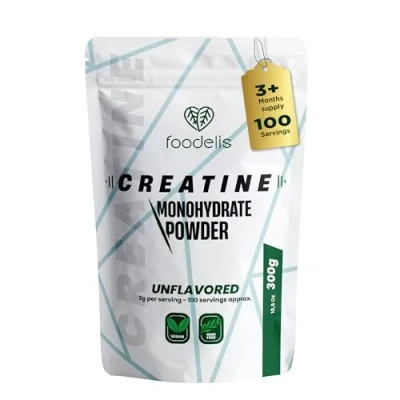 Image of Pure Creatine Monohydrate Powder 300 Grams Unflavoured Micronised, 100 Servings, 3.3 + Months Pre Workout or Post Recovery Muscle Growth Supplements Gym for Men &amp; Women Vegan Scoop Included