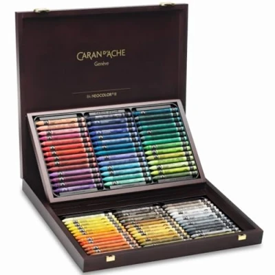 Image of Caran d&#039;Ache Neocolor II Aqua Wax Pastels, Multicoloured, Wooden Box of 84, Water Soluble Colour Pastels For Professional And Hobby Artists