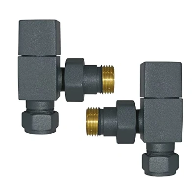 Image of Warmehaus 15mm Pair of Angled Towel Rail Radiator Valves Square Anthracite