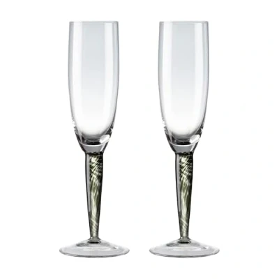 Image of Denby Classic Black Champagne Flutes Set of 2 240ml Hand Blown Elegant Glasses Dishwasher Safe Wedding, Anniversary Gift