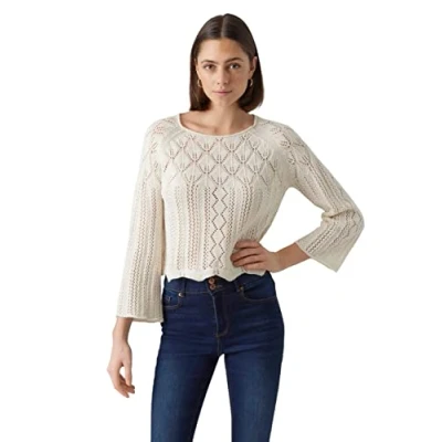 Image of Vero Moda Women&#039;s Vmginger Ga Noos 3/4 Boatneck Pullover Sweater, Birch, XL