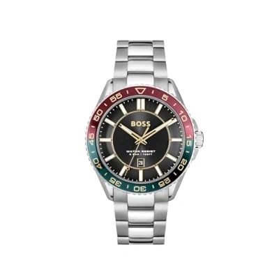 Image of BOSS Runner Watch black/silvercoloured, Men&#039;s, Size: One Size, Black/silver coloured