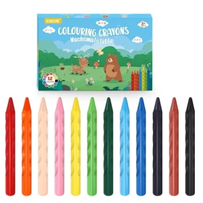 Image of ECHOCUBE 12 Coloring Crayons for Kids, Washable Triangular School, Painting and Crafts, Non Toxic Wax Toddlers, Party Bags Fillers Set Children Age 3 4 5 years