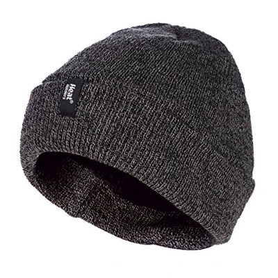 Image of HEAT HOLDERS Mens 3.6 tog Fleece Lined Thermal Turn Over Cuff Winter Beanie Hat 3 Colours (One Size, Grey)