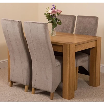 Image of Oak FURNITURE KING Kuba 125 x 80cm Small Dining Table and 4 Chairs Set (Lola Grey Fabric)