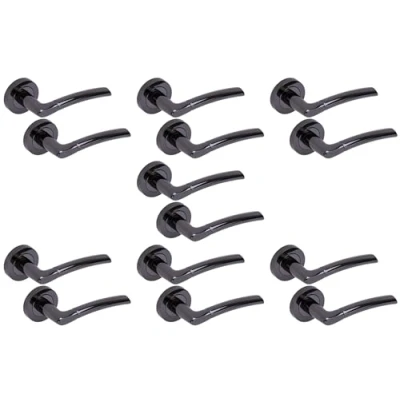 Image of HANDLEZONE® 7 Sets Nemo Lever On Round Rose Door Handles, Internal Passage Latch Handles Black Nickel