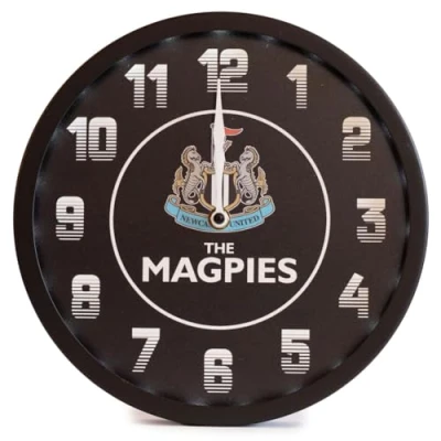 Image of Newcastle United FC LED Magpies Wall Clock, 25cm Diameter, Metal, Requires 3 x AA Batteries