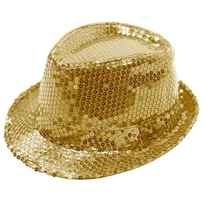 Image of FEDORA TRILBY GANGSTER SEQUIN HAT GLITTERY JAZ UNISEX CAP HIPHOP FANCY DRESS (GOLD)