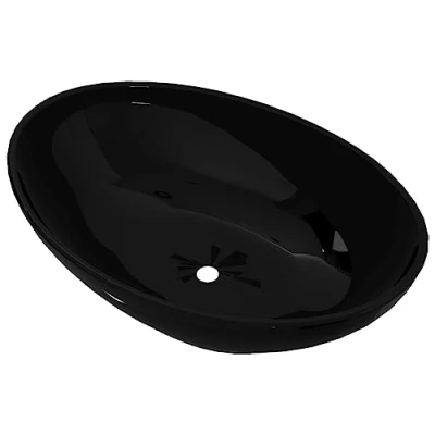 Image of vidaXL Luxury Oval Shaped Ceramic Wash Basin in High Gloss Black Stylish Addition for Bathroom, Washroom, Powder Room