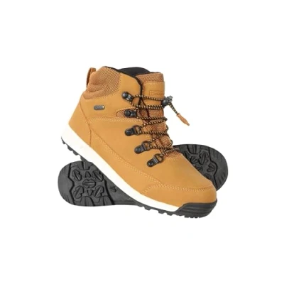 Image of Mountain Warehouse Redwood Kids Waterproof Boots Quick Lace System Girls Shoes, Cushioned Footbed Boys Footwear, Synthetic &amp; Mesh Upper Camping, Hiking, Travelling Brown Shoe Size 3 UK