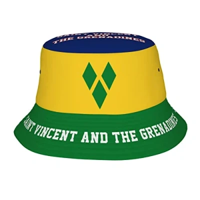 Image of WanwEN Bucket Hat Saint Vincent and The Grenadines Flag Printed Sun Hats Fisherman Outdoor Summer Travel Hiking Beach Caps