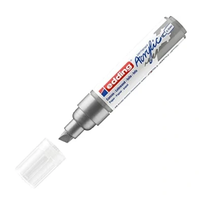 Image of edding 5000 acrylic marker broad silver 1 waterproof paint chisel nib 5 10 mm pen for drawing on canvas, art paper and wood markers pebbles