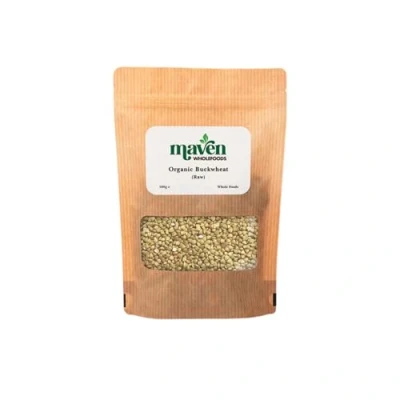 Image of Maven wholefoods Organic Buckwheat 500g Raw GMO Free High Fibre &amp; Protein Certified Suitable for Vegetarian Vegan Packed Fresh in Resealable Bags (500g)