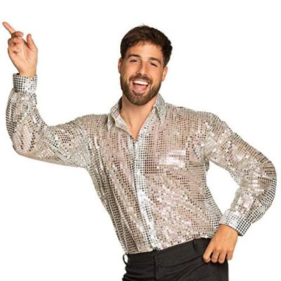 Image of Boland 02190, Silver Sequins, Men, Disco Shirt, Carnival, Halloween, Theme Party, 70s, M