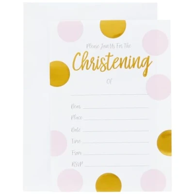 Image of Neviti 771433 Pattern Works Christening Invitations with Envelopes Pink, 15 x 10 0.1 cm
