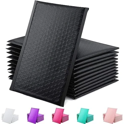 Image of Bubble Mailer 100 Pack, Metallic Foil Mailers, Waterproof Self Seal Adhesive Shipping Bags, Cushioning Padded Envelopes for Shipping, Mailing, Packaging, Bulk (Black, 140x175mm)