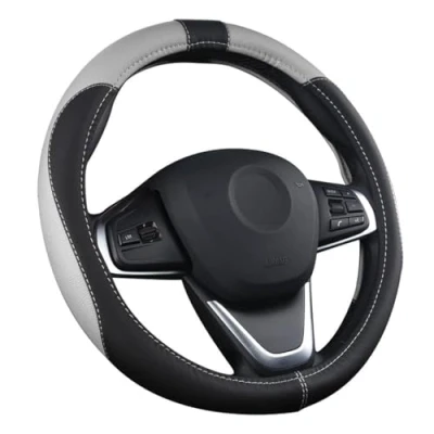 Image of LOVEAUTO Steering Wheel Cover, Universal 15&#039;&#039;/38cm PU Leather, Non slip Breathable Durable, Protects from Scratches, Gray