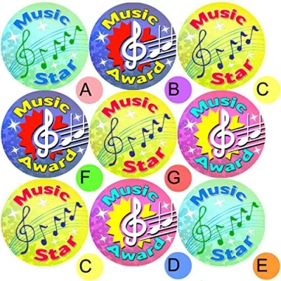 Image of 234 Music Awards 30 mm Reward Stickers for School Teachers, Parents and Nursery