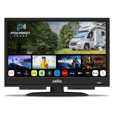 Image of Cello 12 Volt 16 inch Smart TV Made in UK (2024) Ultrafast WebOS, Freeview Play, FreeSat, Bluetooth, Pitch Perfect Speakers, Prime Video, Apple &amp; BBC Small for Campervans, HGVS Boats