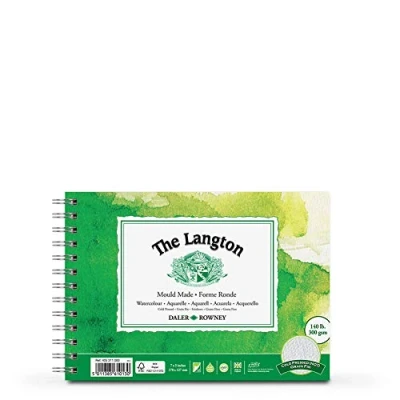 Image of Daler Rowney The Langton Cold Pressed 300gsm 7 x5in Watercolour Paper Spiral Pad, 12 Natural White Sheets, Ideal for Professional Artists &amp; Students