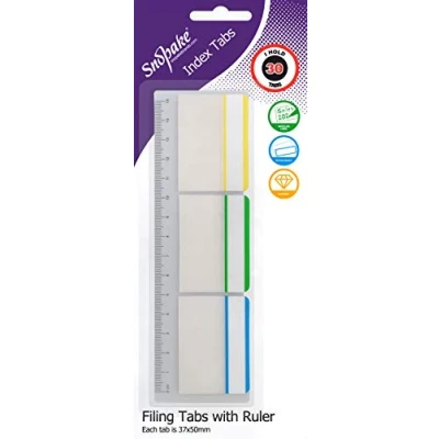 Image of Snopake Extra Thick Repositionable Filing Index Tabs (37x50mm) with Ruler 30 [Assorted/Semi Transparent] 15885