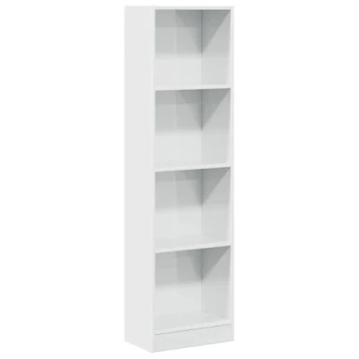 Image of vidaXL bookcase high gloss white engineered wood bookshelf organizing modern storage furniture with 4 open compartments for home office or bedroom decor, 40x24x143 cm