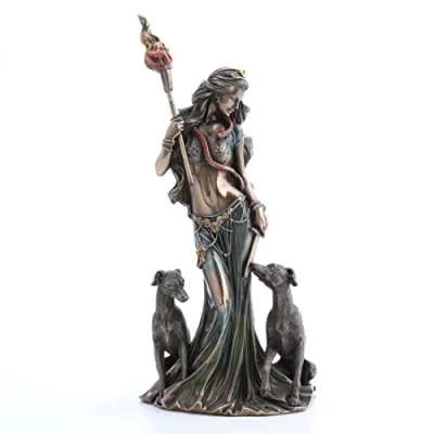 Image of Veronese Design 13 3/8 Inch Hecate Greek Goddess of Magic with her Hounds Cold Cast Resin Sculpture Bronze Finish