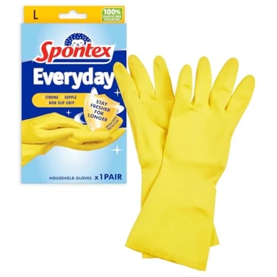 Image of Spontex Everyday Rubber Gloves Pair, Yellow, Large