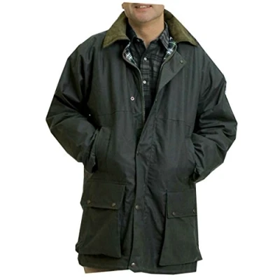 Image of Mens Padded Country Wax Heavy Weather Hunting Fishing Walking Jacket (Olive, 3XL)