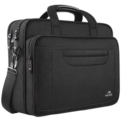 Image of MATEIN Laptop Bag, 15.6 Inch Multifuntional Business Computer Case, Unisex Spacious Sleeve Shoulder Messenger Bag for Women and Men, Universal Nylon Briefcase Notebook Black