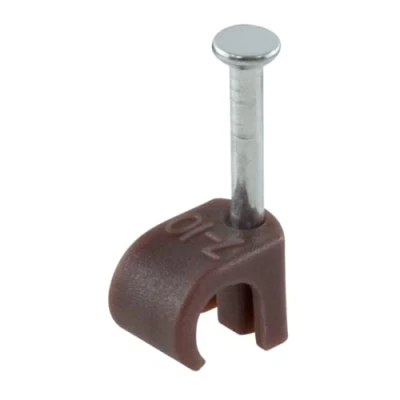 Image of GTSE Round Brown Cable Clips, for Cables 7 10 mm, Box of 100, Skirting Wire Nail Tacks Ethernet, Electrical Cables, Walls