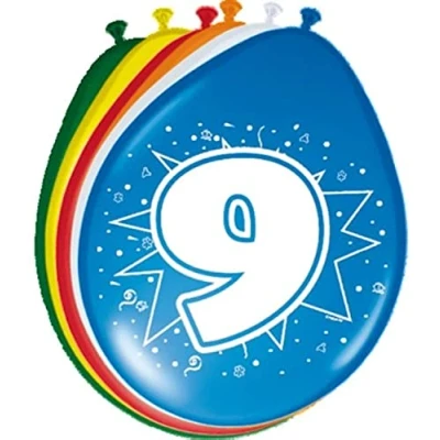 Image of Folat 08209 9th Birthday Balloons 30 cm 8 pieces, Multi Colors, 9 (EU)