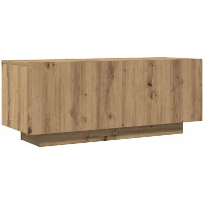 Image of vidaXL TV Cabinet With LED Lights Artisan Oak 100x35x40 cm Engineered Wood Modern Display &amp; Storage Entertainment Console for Living Room/Office Two Doors
