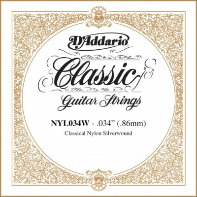 Image of D&#039;Addario .034 Silver Plated Copper Single String for Classical Guitar