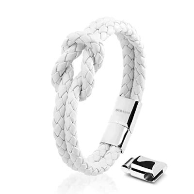 Image of SERASAR 20cm White Leather Bracelet for Women with Gift Box Bracelets Jewellery Woman Womens Friendship Gifts Presents Mother Sister Daughter Wife