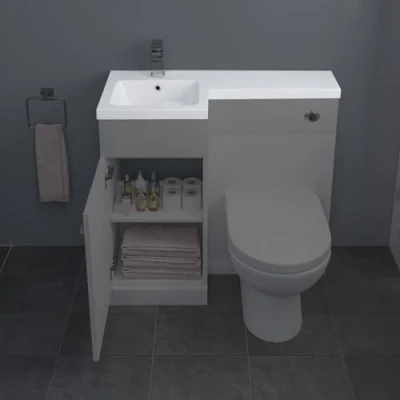 Image of BAYSTONE 900mm Bathroom Wash Basin Vanity Sink ONLY Left Hand Resin White