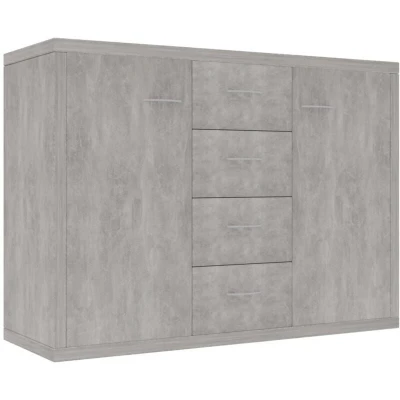 Image of vidaXL Modern Sideboard Engineered Wood Storage Unit with 4 Drawers and 2 Doors Concrete Grey Finish Ideal for Living Room, Bedroom or Office 88x30x65 cm