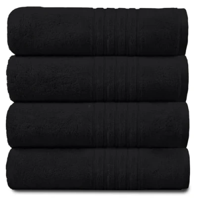 Image of GC GAVENO CAVAILIA 450 GSM Hand Jumbo Sheet, 100% Egyptian Cotton, Black, Pack of 4 Bath Towel