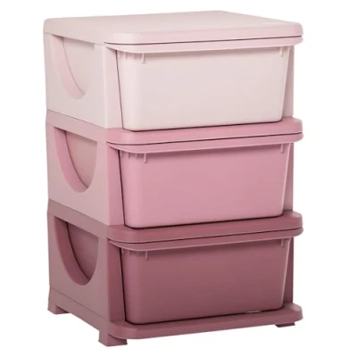 Image of HOMCOM Kids Storage Units with 3 Drawers Tier Chest Vertical Dresser Tower Toy Organizer for Nursery Playroom Kindergarten Pink