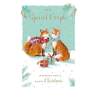 Image of Ling Design Special Couple &#039;Happy Christmas&#039; Card lovely with Fox and Presents The Wildlife Range Foil Embellished Finish For Both of You