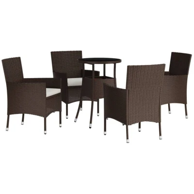 Image of vidaXL 5 Piece Garden Bistro Set with Cushions Brown Poly Rattan