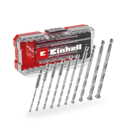 Image of Original Einhell S Case 10 Piece Masonry Drill bit Set (According to Din 10083 2 Made of Tool Steel, E 6.3 Shank, Inserted Carbide Insert, Roll Rolled Spindle incl. Storage Box)