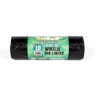 Image of Ecobag 10 Pack Eco Friendly Wheelie Bin Liners 240L 18 Microns Heavy Duty &amp; Leak Resistant, Recycling Bags ffor Garden, Kitchen, House, Office Caterers (1194 x 1325mm)