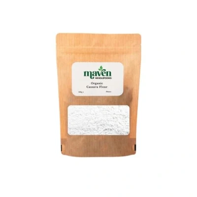 Image of Maven wholefoods Organic Cassava Flour 500g Raw GMO Free High Fibre &amp; Protein Certified Suitable for Vegetarian Vegan Packed Fresh in Resealable Bags (500g)