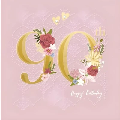 Image of Female 90th Birthday Card for Her Age 90 Special Finishes and Embellishments Contemporary Floral Design Made in the UK Eco Friendly