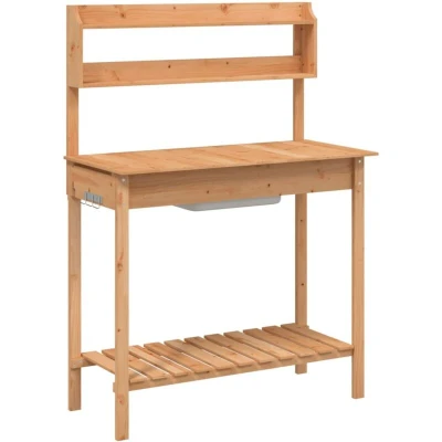 Image of vidaXL Potting Table with Sink Brown 147.5x44x139.5 cm Solid Wood Fir