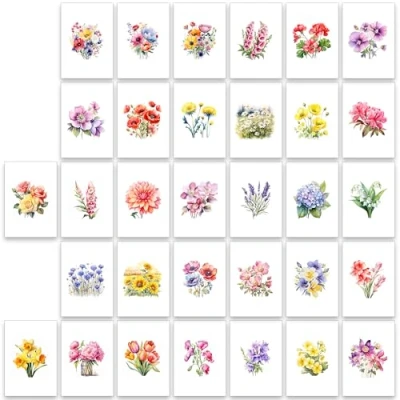 Image of 32 x British themed Watercolour Blank Greeting Cards (British Flowers)