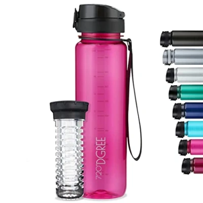 Image of 720DGREE Water Bottle “uberBottle“ 1 L crystalClear +Fruit Infuser BPA Free Tritan, Leakproof, Reusable Drinking Sports for Gym, Fitness, Cycling, Travel, Kids, School Office