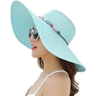 Image of BABAHU Women Foldable Floppy Wide Brim Straw Sun Hat Summer Beach UV UPF 50+