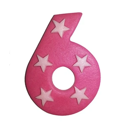 Image of 6.5cm x 5cm Pink Sugar Number with Stars: 6